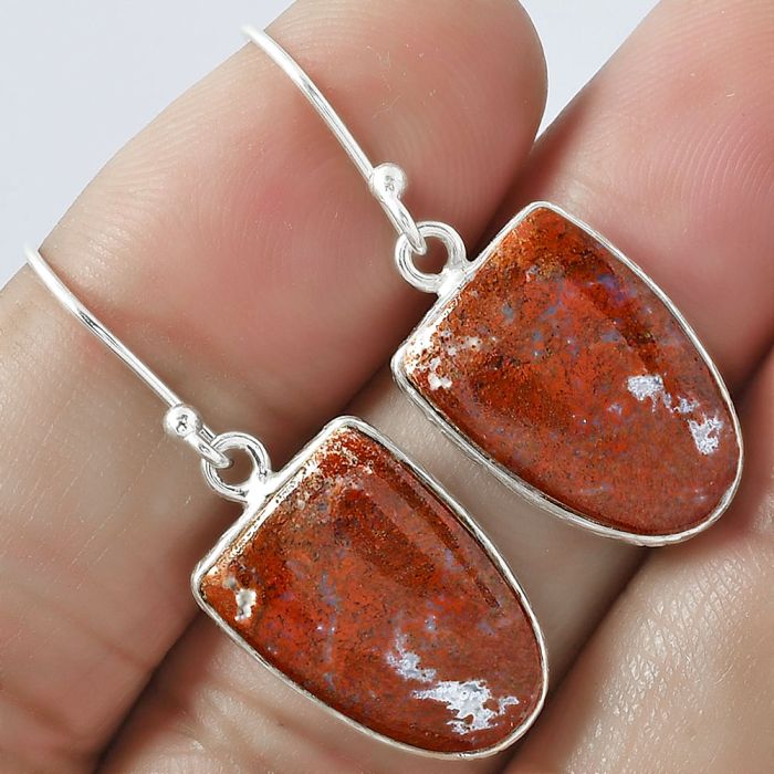 Natural Red Moss Agate Earrings SDE59370 E-1001, 12x16 mm