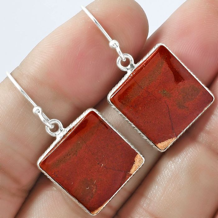 Natural Red Moss Agate Earrings SDE59379 E-1001, 16x16 mm