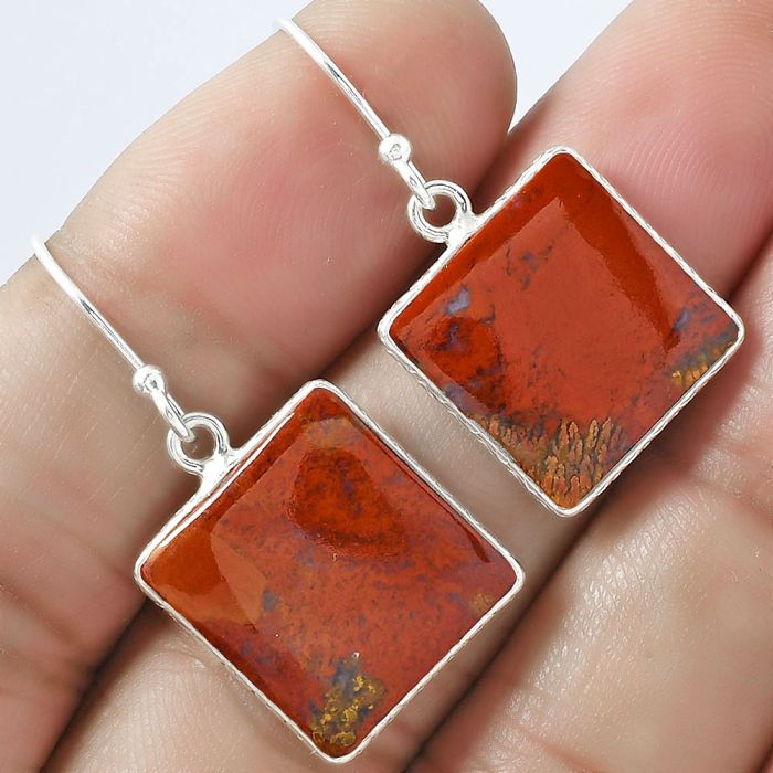 Natural Red Moss Agate Earrings SDE59394 E-1001, 15x15 mm