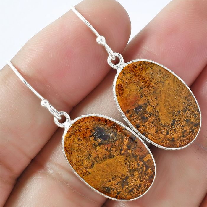 Natural Red Moss Agate Earrings SDE59410 E-1001, 14x22 mm