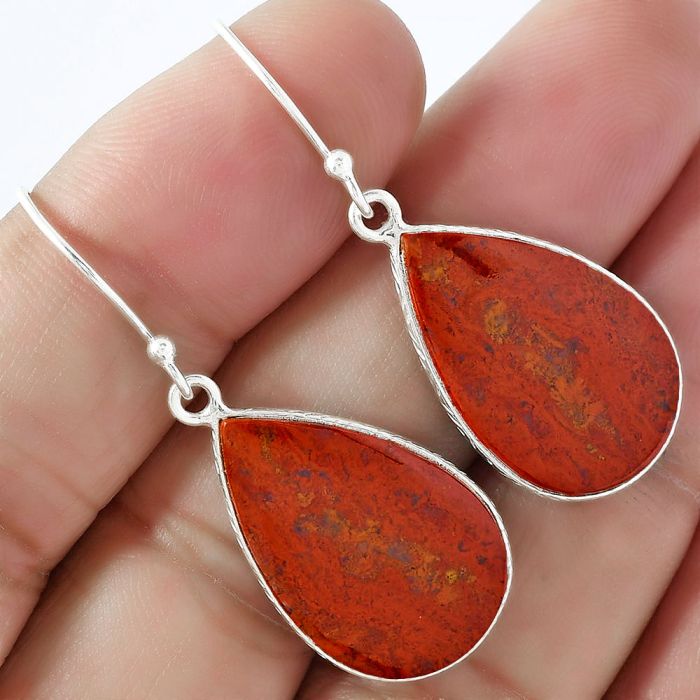 Natural Red Moss Agate Earrings SDE59433 E-1001, 15x23 mm