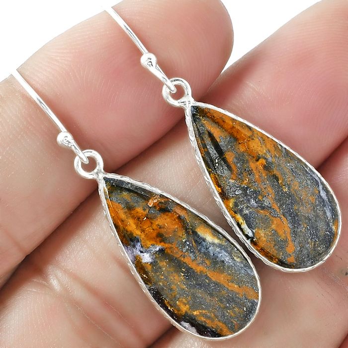 Natural Indian Blanket Jasper Earrings SDE59488 E-1001, 12x24 mm