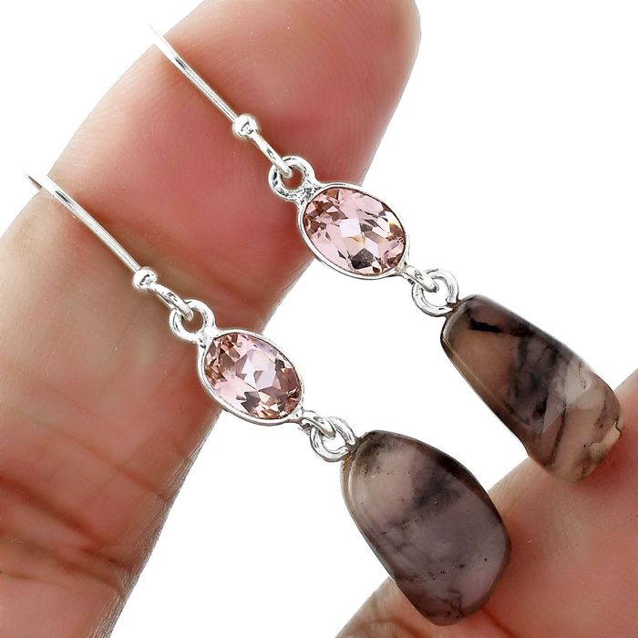 Guava Quartz and Pink Morganite Earrings SDE60415 E-1011, 9x14 mm