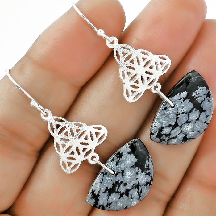 Natural Snow Flake Obsidian Earrings SDE61027 E-1108, 14x21 mm