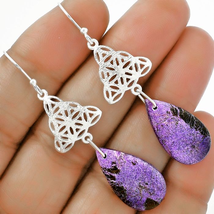 Natural Purpurite - South Africa Earrings SDE61029 E-1108, 12x22 mm