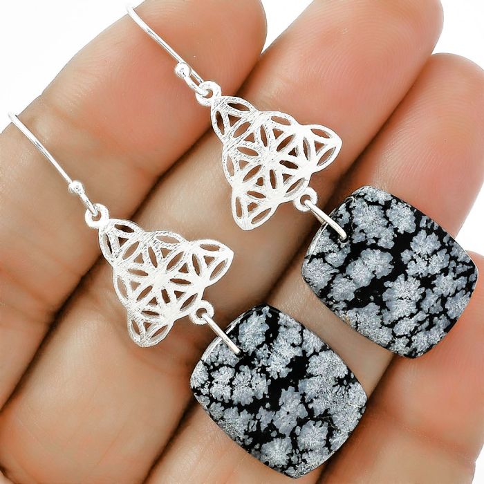 Natural Snow Flake Obsidian Earrings SDE61031 E-1108, 16x19 mm