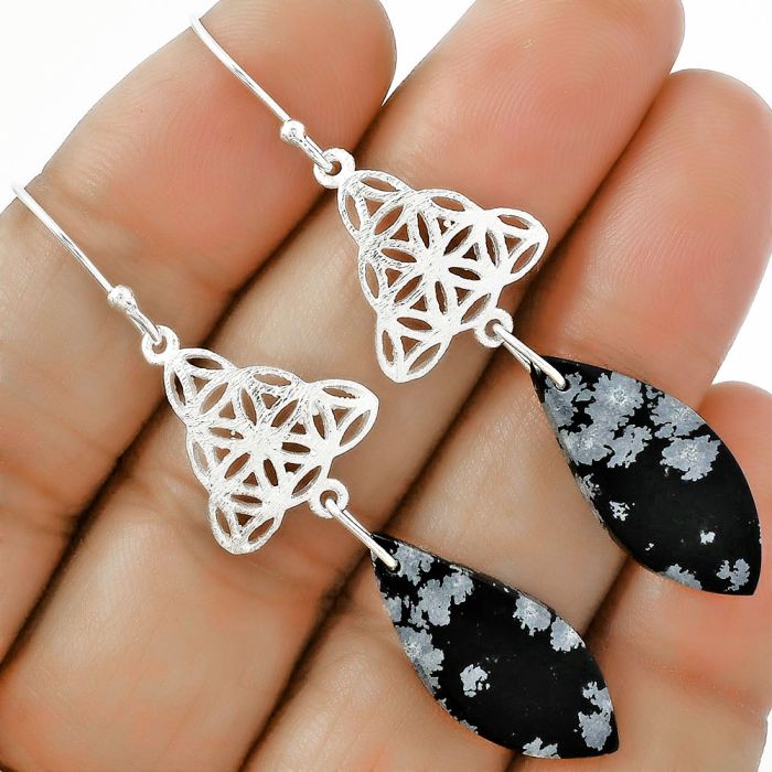 Natural Snow Flake Obsidian Earrings SDE61033 E-1108, 11x24 mm