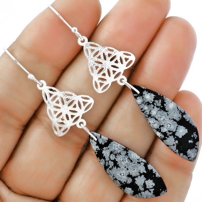 Natural Snow Flake Obsidian Earrings SDE61035 E-1108, 11x29 mm