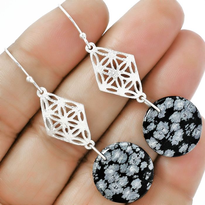 Natural Snow Flake Obsidian Earrings SDE61093 E-1108, 17x17 mm