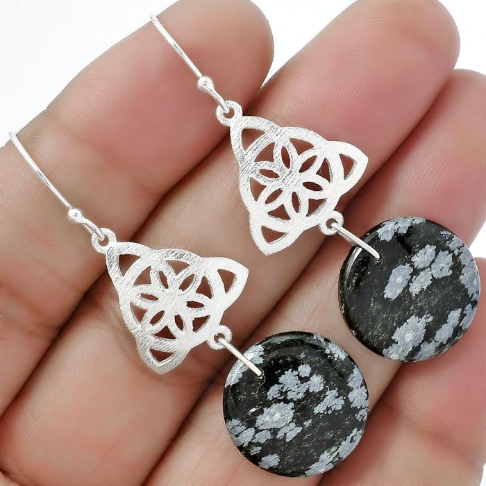 Natural Snow Flake Obsidian Earrings SDE61157 E-1108, 17x17 mm