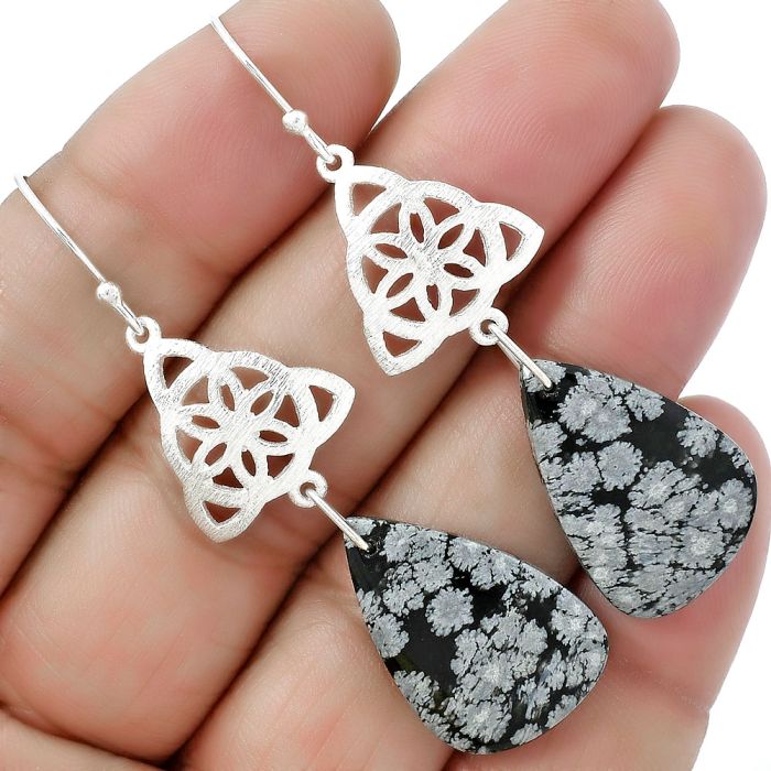 Natural Snow Flake Obsidian Earrings SDE61166 E-1108, 15x23 mm