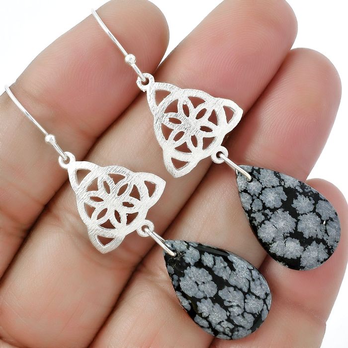 Natural Snow Flake Obsidian Earrings SDE61169 E-1108, 14x22 mm