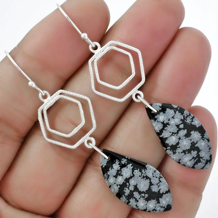 Natural Snow Flake Obsidian Earrings SDE61188 E-1148, 13x26 mm