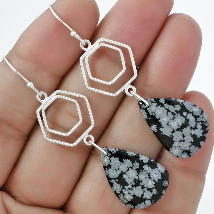 Natural Snow Flake Obsidian Earrings SDE61193 E-1148, 15x22 mm