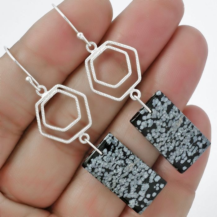 Natural Snow Flake Obsidian Earrings SDE61214 E-1148, 12x22 mm