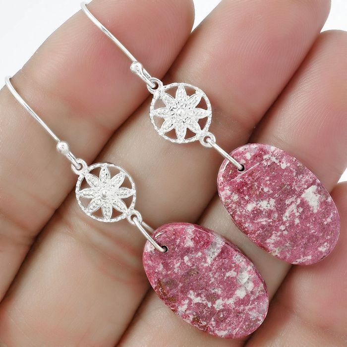 Natural Pink Thulite - Norway Earrings SDE61216 E-1235, 14x21 mm