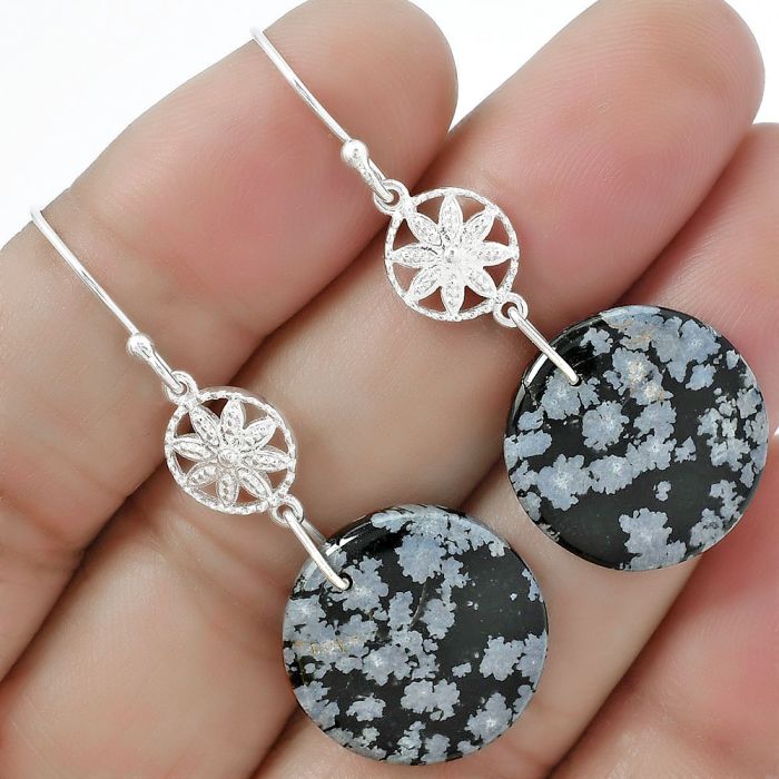 Natural Snow Flake Obsidian Earrings SDE61221 E-1235, 18x18 mm