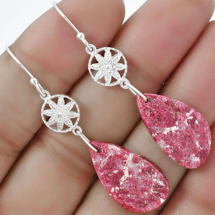 Natural Pink Thulite - Norway Earrings SDE61225 E-1235, 13x22 mm