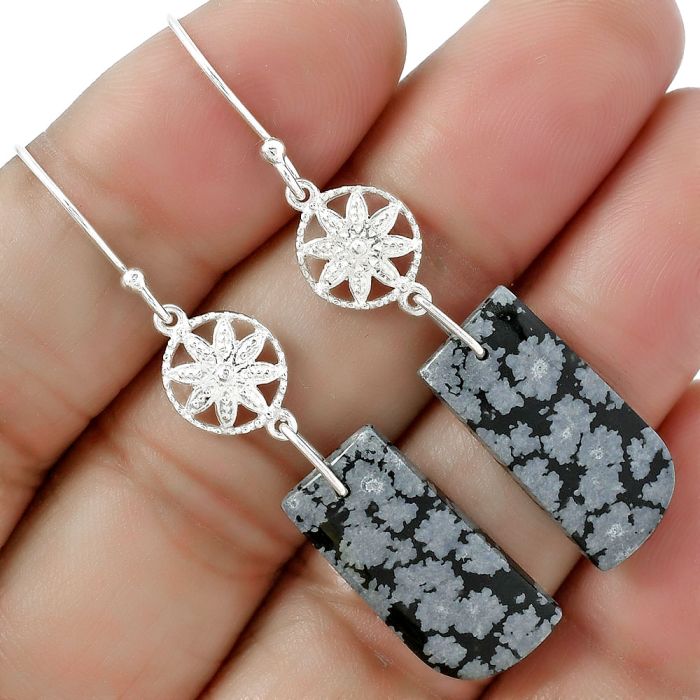 Natural Snow Flake Obsidian Earrings SDE61254 E-1235, 10x21 mm