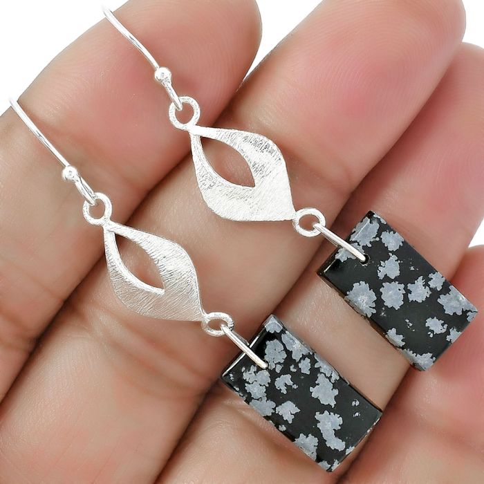 Natural Snow Flake Obsidian Earrings SDE61289 E-1094, 9x16 mm