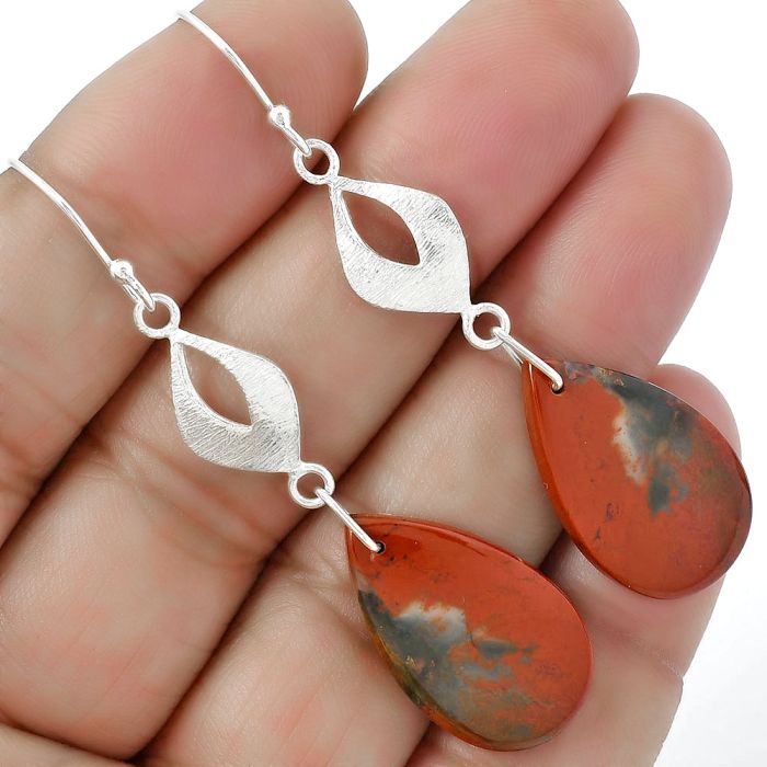Natural Red Moss Agate Earrings SDE61298 E-1094, 14x24 mm