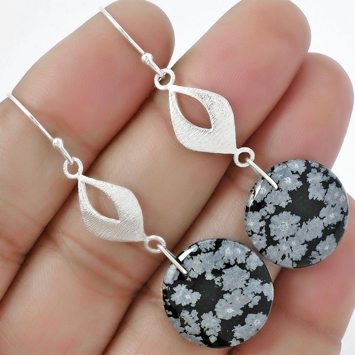 Natural Snow Flake Obsidian Earrings SDE61306 E-1094, 18x18 mm