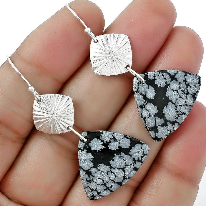 Natural Snow Flake Obsidian Earrings SDE61323 E-1094, 19x23 mm