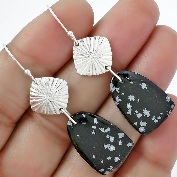 Natural Snow Flake Obsidian Earrings SDE61324 E-1094, 15x22 mm