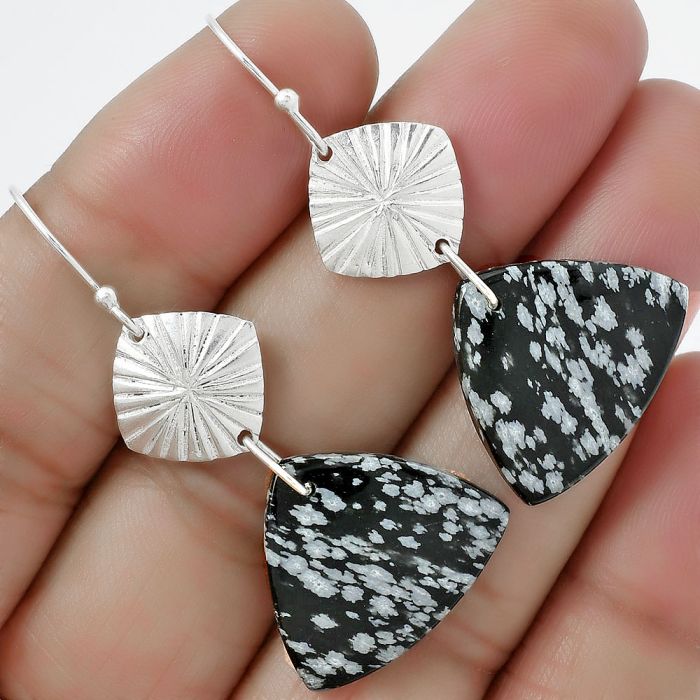 Natural Snow Flake Obsidian Earrings SDE61325 E-1094, 18x21 mm