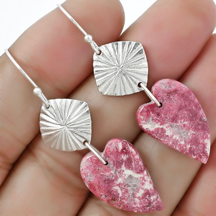Heart Natural Pink Thulite - Norway Earrings SDE61326 E-1094, 14x21 mm