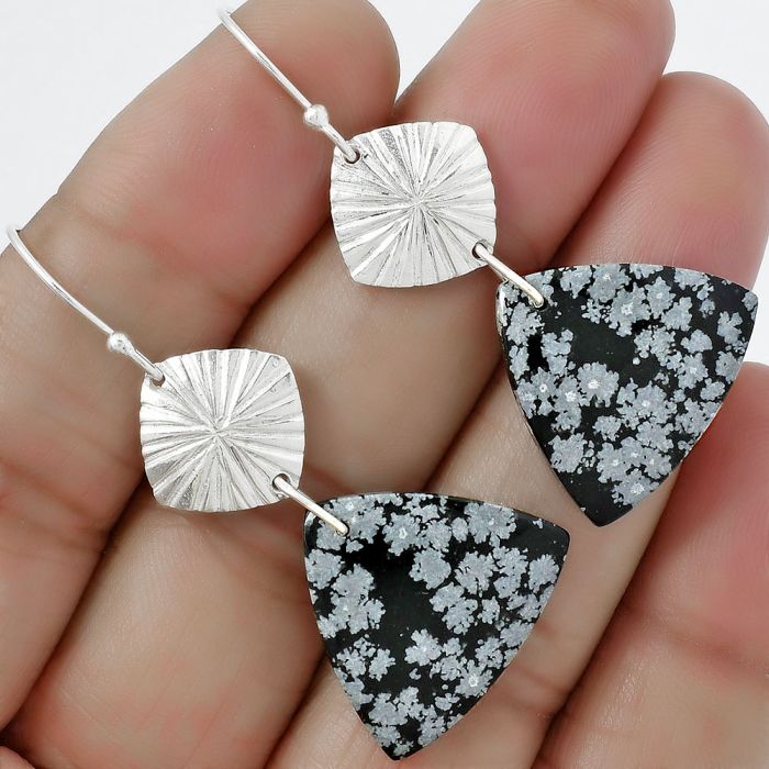 Natural Snow Flake Obsidian Earrings SDE61337 E-1094, 19x21 mm