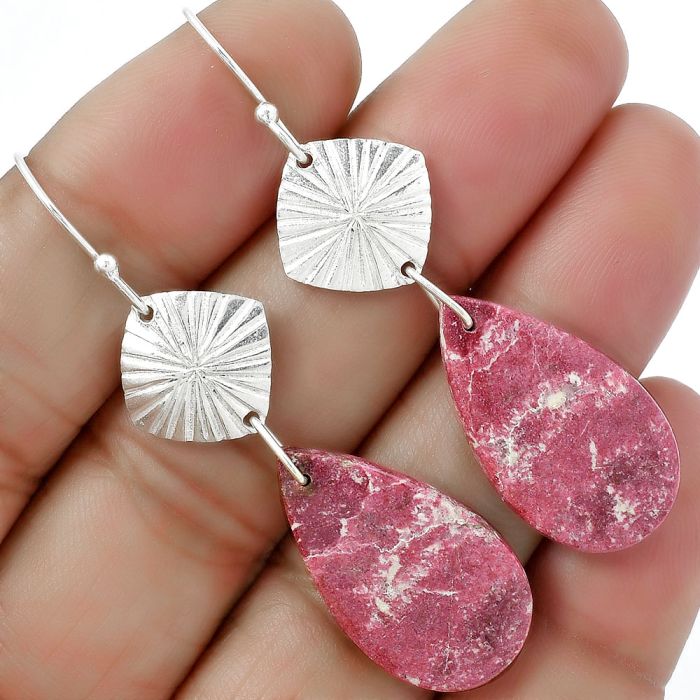 Natural Pink Thulite - Norway Earrings SDE61346 E-1094, 14x25 mm