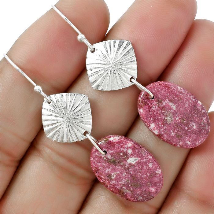Natural Pink Thulite - Norway Earrings SDE61353 E-1094, 13x20 mm