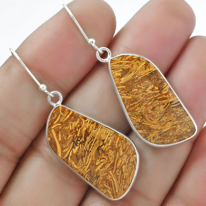 Natural Coquina Fossil Jasper - India Earrings SDE61381 E-1001, 14x27 mm