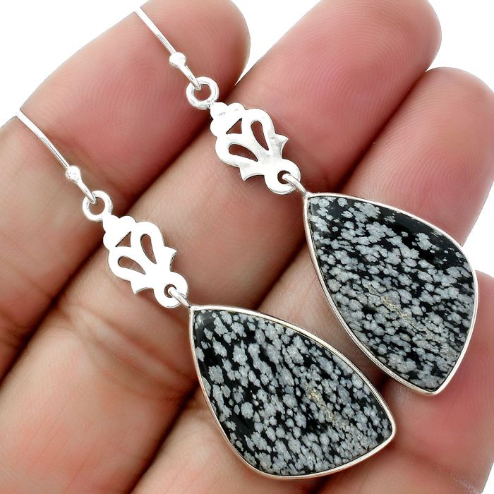 Natural Snow Flake Obsidian Earrings SDE61401 E-1094, 15x25 mm