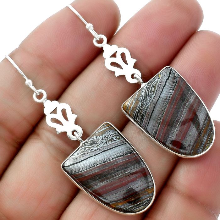 Natural Iron Tiger Eye Earrings SDE61409 E-1094, 16x22 mm