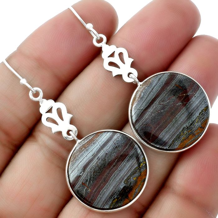 Natural Iron Tiger Eye Earrings SDE61418 E-1094, 20x20 mm