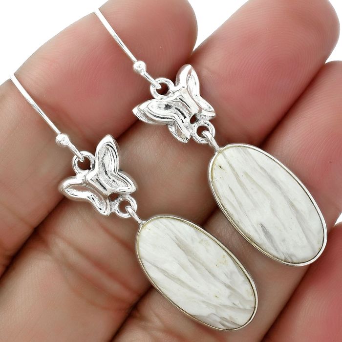 Butterfly - Natural White Scolecite Earrings SDE61477 E-1080, 10x20 mm