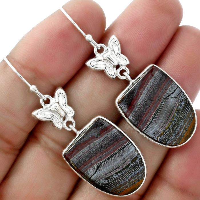 Butterfly - Natural Iron Tiger Eye Earrings SDE61504 E-1080, 16x21 mm