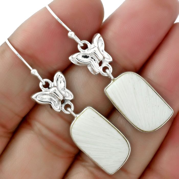 Butterfly - Natural White Scolecite Earrings SDE61506 E-1080, 10x18 mm
