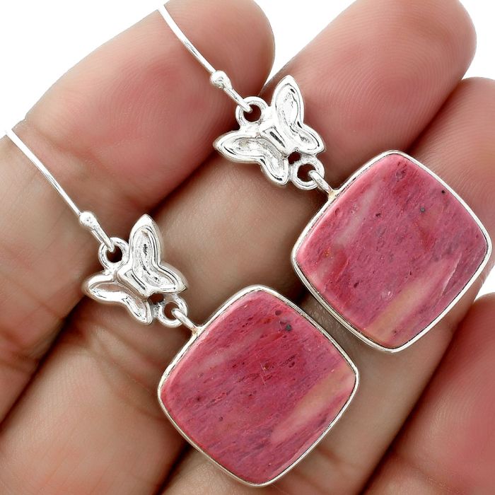 Butterfly - Natural Pink Tulip Quartz Earrings SDE61522 E-1080, 16x17 mm