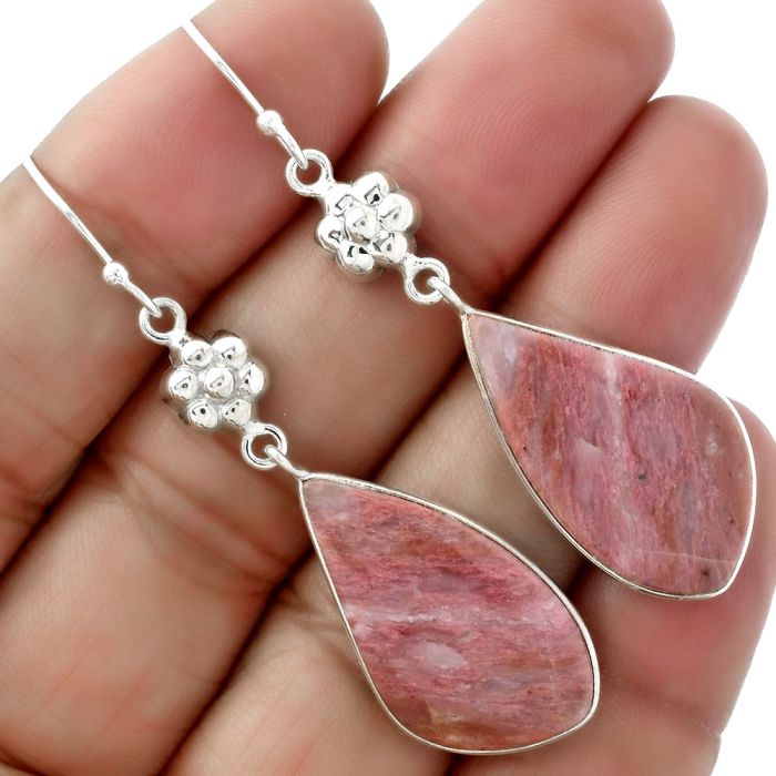 Natural Pink Tulip Quartz Earrings SDE61547 E-1094, 15x26 mm