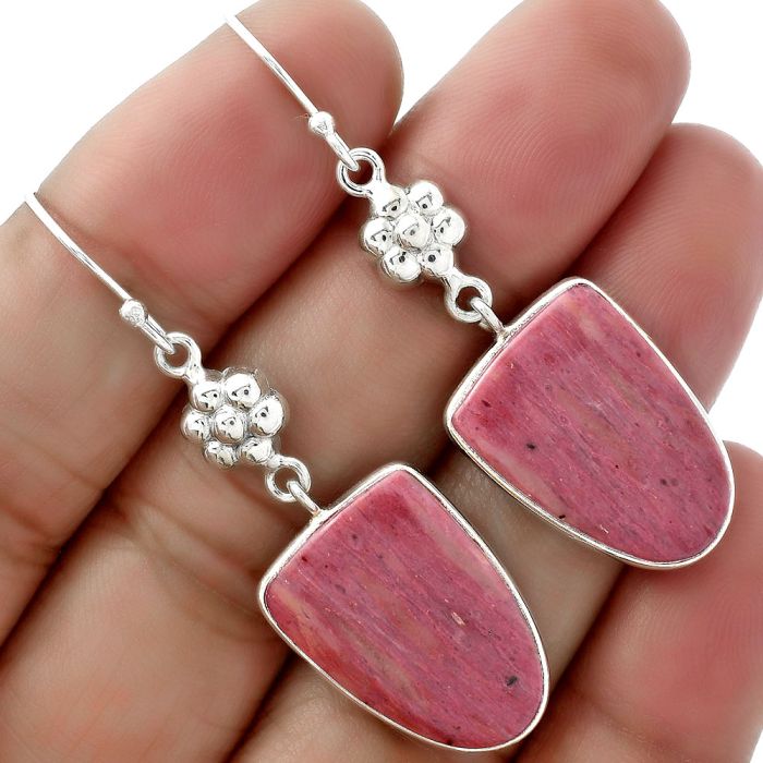 Natural Pink Tulip Quartz Earrings SDE61552 E-1094, 15x21 mm