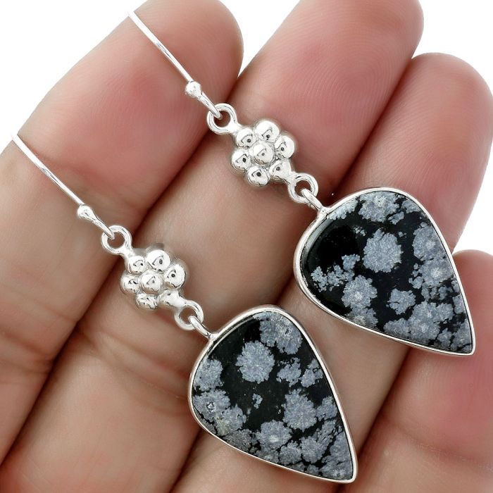 Natural Snow Flake Obsidian Earrings SDE61556 E-1094, 15x22 mm