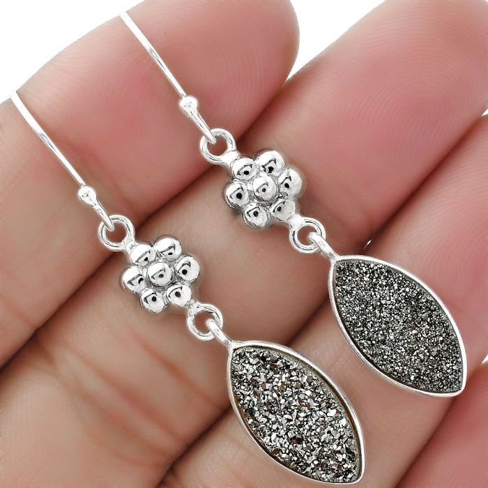 Natural Platinium Druzy Earrings SDE61577 E-1094, 8x16 mm