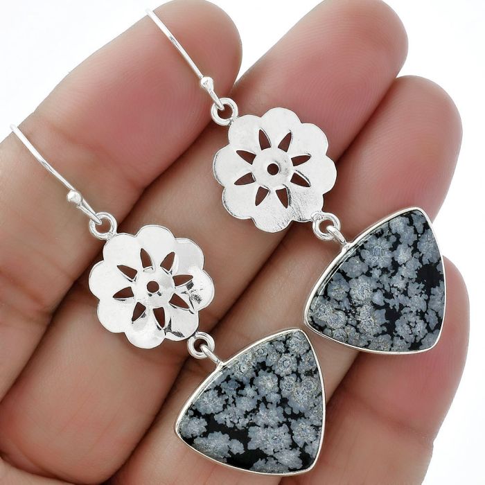 Natural Snow Flake Obsidian Earrings SDE61581 E-1094, 17x20 mm