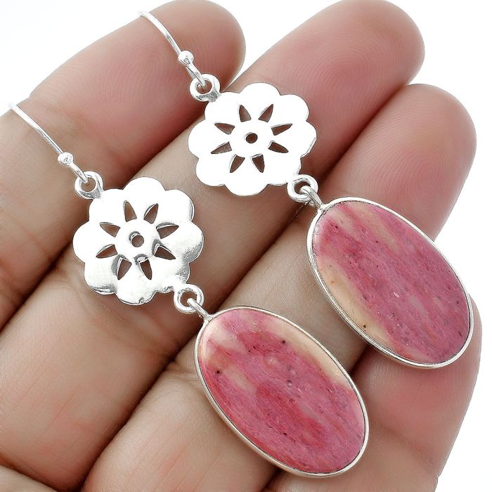 Natural Pink Tulip Quartz Earrings SDE61612 E-1094, 14x23 mm