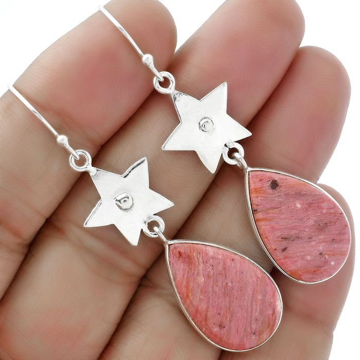 Star - Natural Pink Tulip Quartz Earrings SDE61621 E-1094, 14x23 mm