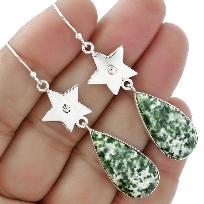 Star - Natural Dioptase Earrings SDE61632 E-1094, 12x26 mm