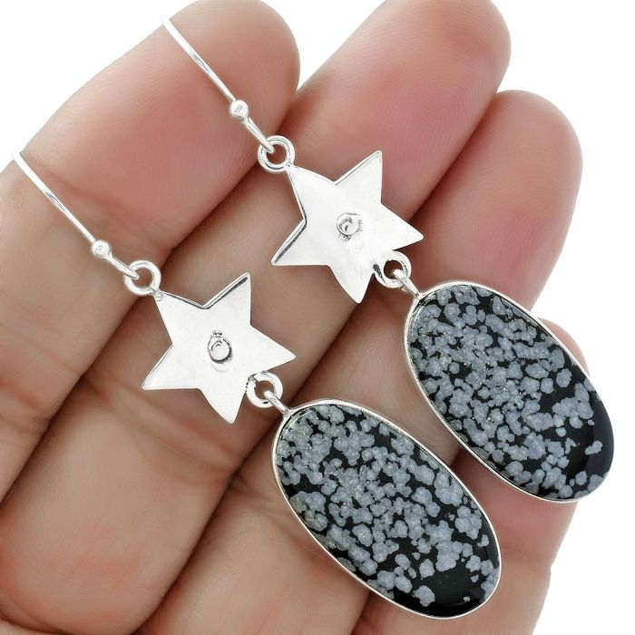 Star - Natural Snow Flake Obsidian Earrings SDE61646 E-1094, 13x27 mm